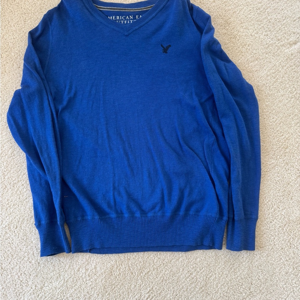 American Eagle Outfitters Men's V-Neck Royal Blue Sweater